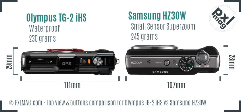 Olympus TG-2 iHS vs Samsung HZ30W top view buttons comparison