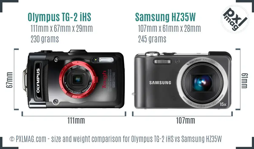 Olympus TG-2 iHS vs Samsung HZ35W size comparison