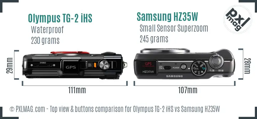 Olympus TG-2 iHS vs Samsung HZ35W top view buttons comparison