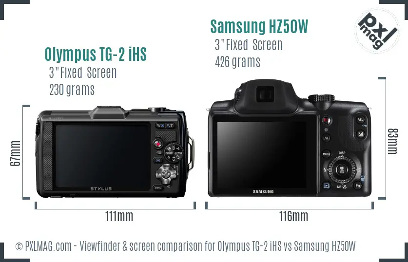 Olympus TG-2 iHS vs Samsung HZ50W Screen and Viewfinder comparison