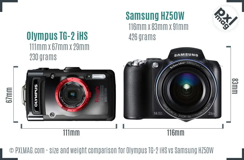 Olympus TG-2 iHS vs Samsung HZ50W size comparison