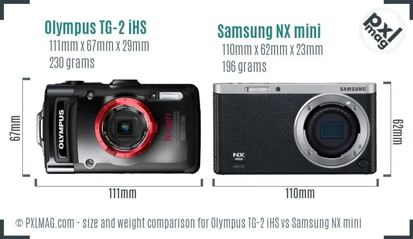 Olympus TG-2 iHS vs Samsung NX mini size comparison