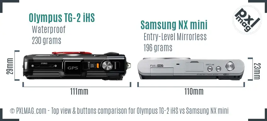 Olympus TG-2 iHS vs Samsung NX mini top view buttons comparison