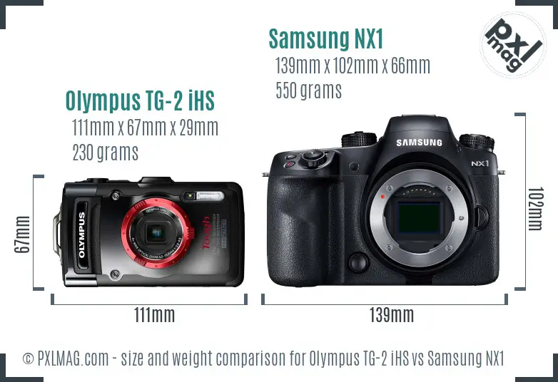 Olympus TG-2 iHS vs Samsung NX1 size comparison