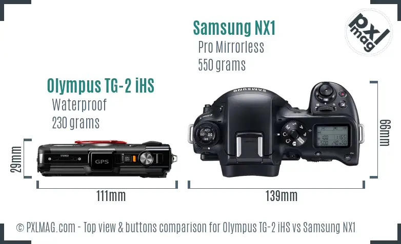 Olympus TG-2 iHS vs Samsung NX1 top view buttons comparison