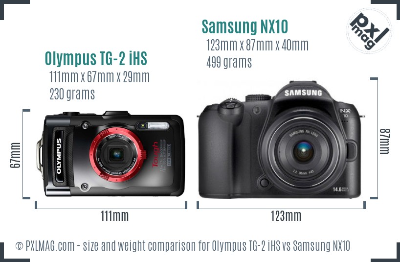 Olympus TG-2 iHS vs Samsung NX10 size comparison