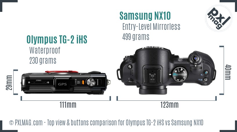 Olympus TG-2 iHS vs Samsung NX10 top view buttons comparison