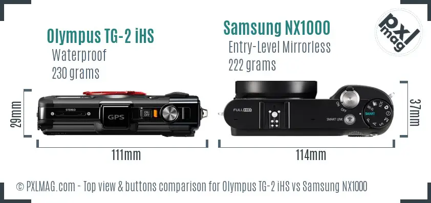 Olympus TG-2 iHS vs Samsung NX1000 top view buttons comparison Olympus TG-2 iHS vs Samsung NX1000 top view buttons comparison