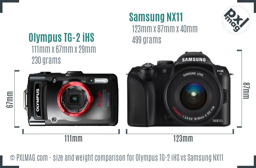 Olympus TG-2 iHS vs Samsung NX11 size comparison
