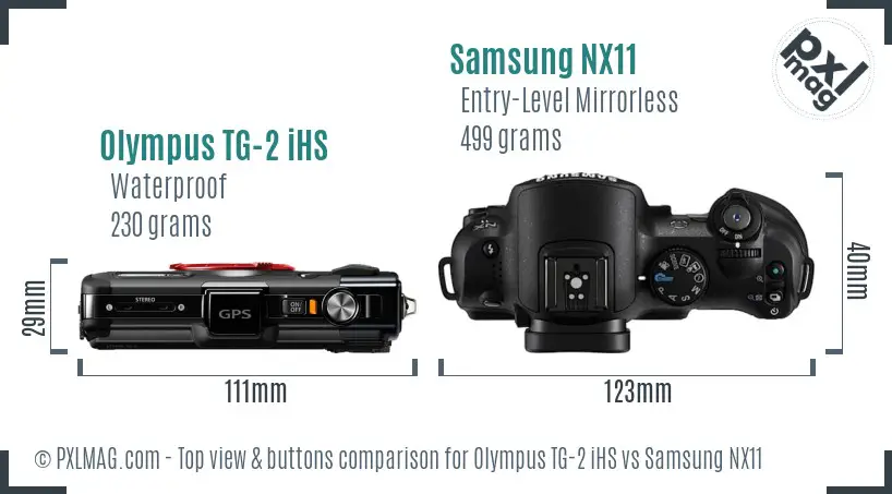 Olympus TG-2 iHS vs Samsung NX11 top view buttons comparison