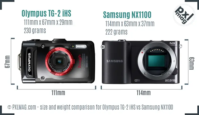 Olympus TG-2 iHS vs Samsung NX1100 size comparison