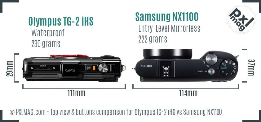Olympus TG-2 iHS vs Samsung NX1100 top view buttons comparison