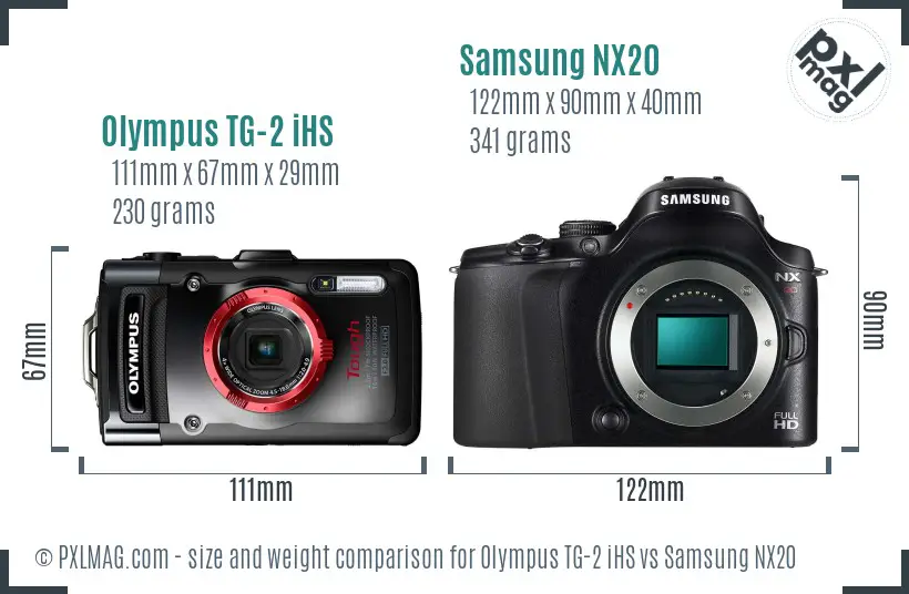 Olympus TG-2 iHS vs Samsung NX20 size comparison