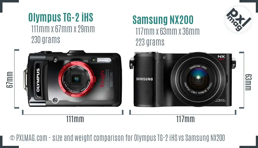 Olympus TG-2 iHS vs Samsung NX200 size comparison