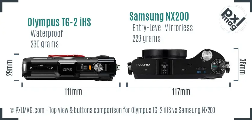 Olympus TG-2 iHS vs Samsung NX200 top view buttons comparison