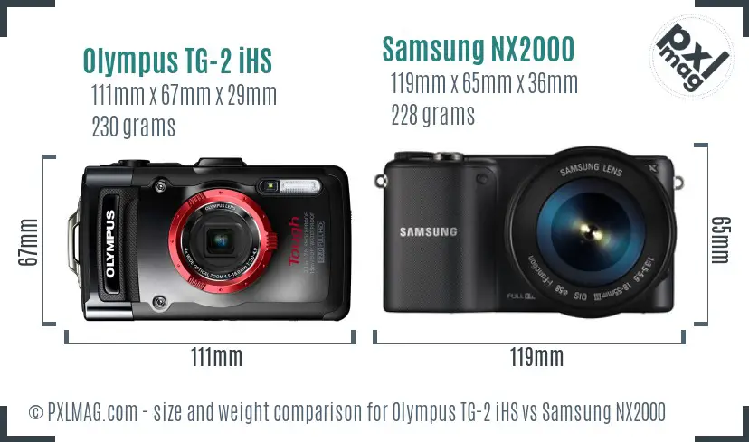 Olympus TG-2 iHS vs Samsung NX2000 size comparison