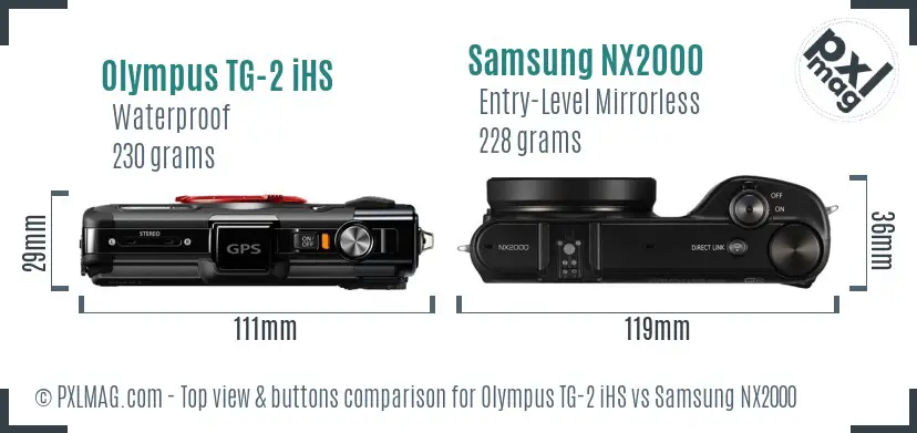 Olympus TG-2 iHS vs Samsung NX2000 top view buttons comparison
