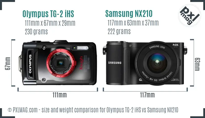 Olympus TG-2 iHS vs Samsung NX210 size comparison