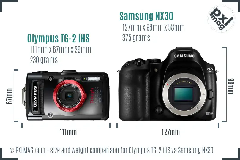 Olympus TG-2 iHS vs Samsung NX30 size comparison