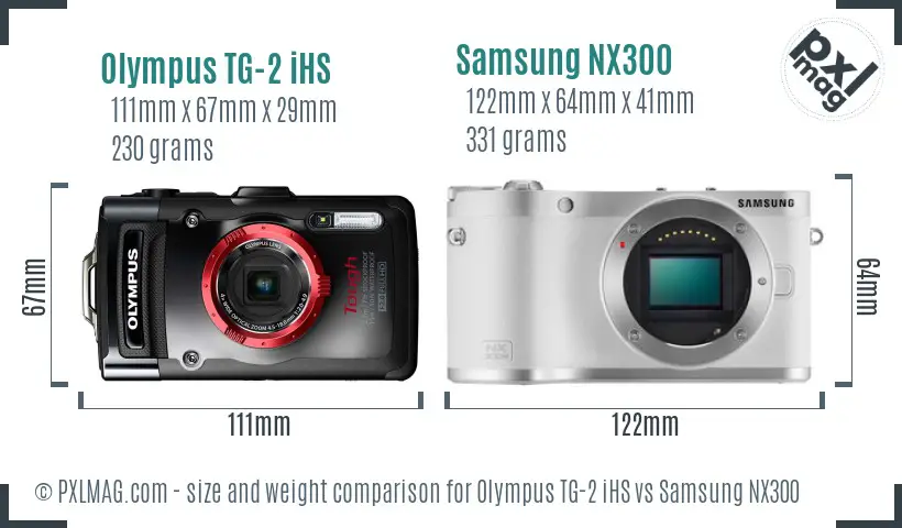 Olympus TG-2 iHS vs Samsung NX300 size comparison