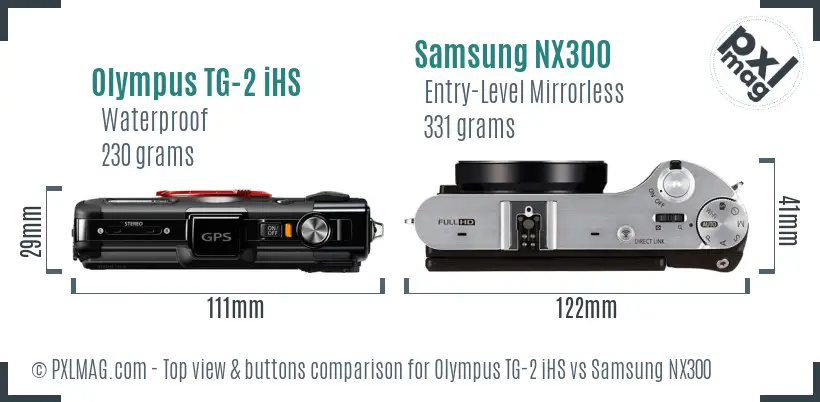 Olympus TG-2 iHS vs Samsung NX300 top view buttons comparison