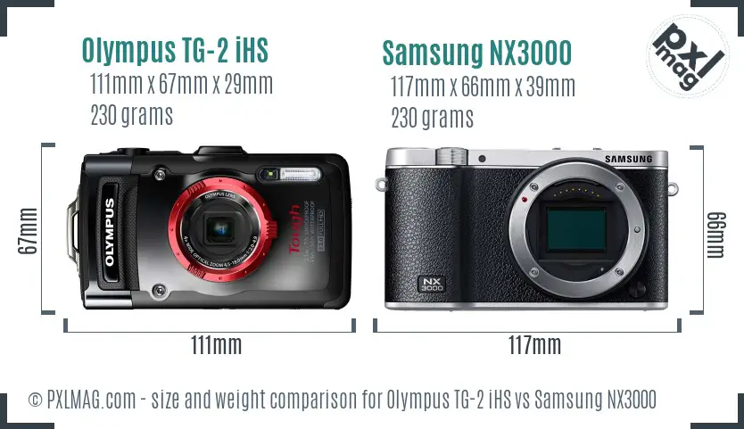 Olympus TG-2 iHS vs Samsung NX3000 size comparison