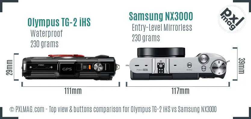 Olympus TG-2 iHS vs Samsung NX3000 top view buttons comparison