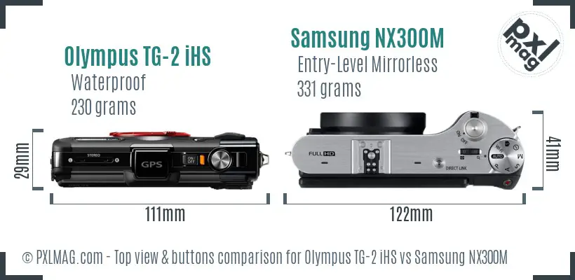 Olympus TG-2 iHS vs Samsung NX300M top view buttons comparison