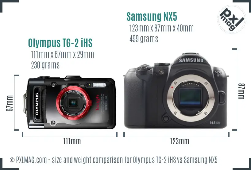 Olympus TG-2 iHS vs Samsung NX5 size comparison