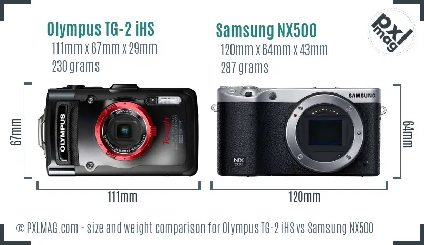 Olympus TG-2 iHS vs Samsung NX500 size comparison