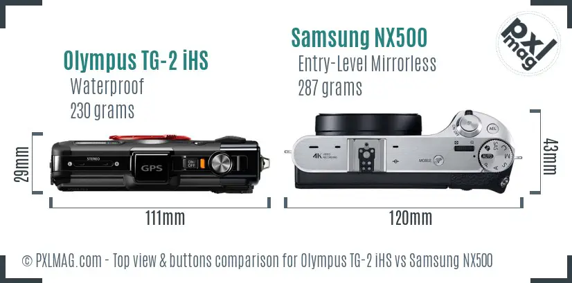 Olympus TG-2 iHS vs Samsung NX500 top view buttons comparison