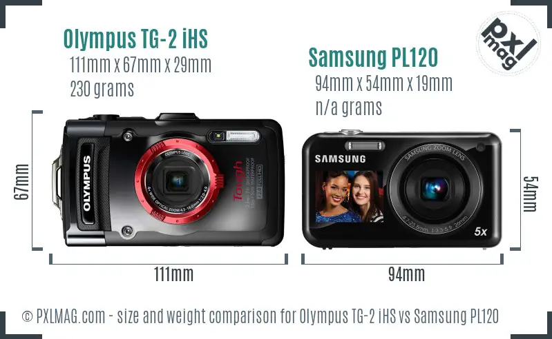 Olympus TG-2 iHS vs Samsung PL120 size comparison Olympus TG-2 iHS vs Samsung PL120 size comparison
