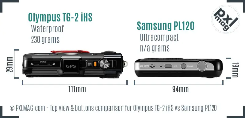 Olympus TG-2 iHS vs Samsung PL120 top view buttons comparison Olympus TG-2 iHS vs Samsung PL120 top view buttons comparison