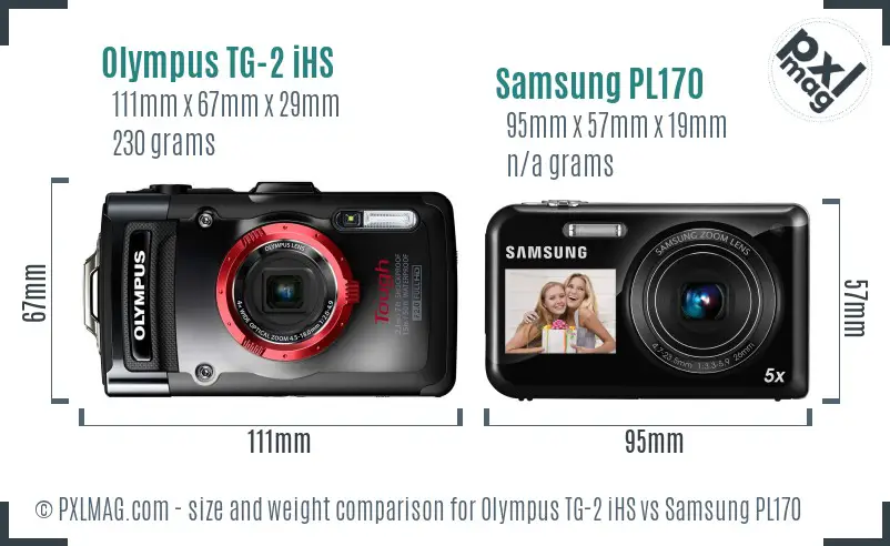 Olympus TG-2 iHS vs Samsung PL170 size comparison