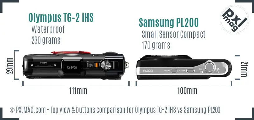 Olympus TG-2 iHS vs Samsung PL200 top view buttons comparison Olympus TG-2 iHS vs Samsung PL200 top view buttons comparison