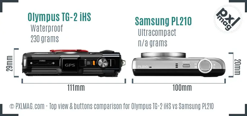 Olympus TG-2 iHS vs Samsung PL210 top view buttons comparison Olympus TG-2 iHS vs Samsung PL210 top view buttons comparison