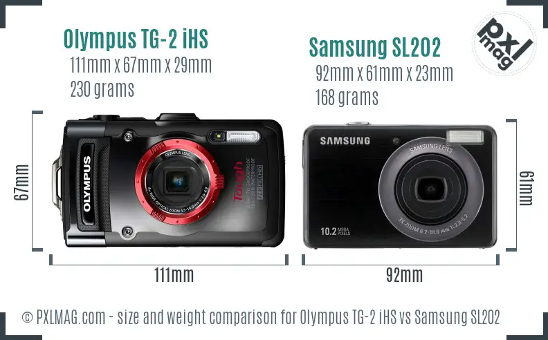 Olympus TG-2 iHS vs Samsung SL202 size comparison Olympus TG-2 iHS vs Samsung SL202 size comparison