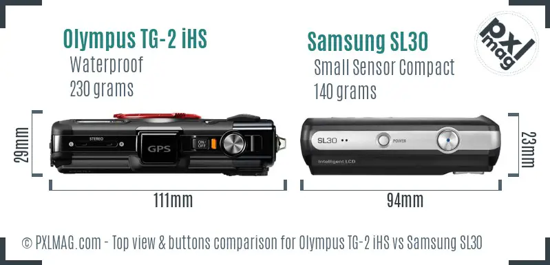 Olympus TG-2 iHS vs Samsung SL30 top view buttons comparison
