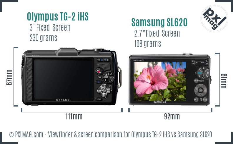 Olympus TG-2 iHS vs Samsung SL620 Screen and Viewfinder comparison