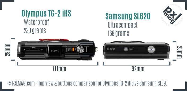 Olympus TG-2 iHS vs Samsung SL620 top view buttons comparison