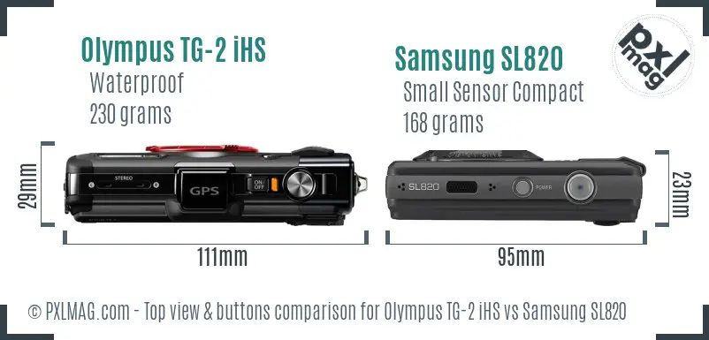 Olympus TG-2 iHS vs Samsung SL820 top view buttons comparison