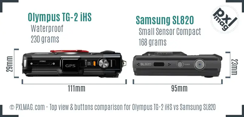 Olympus TG-2 iHS vs Samsung SL820 top view buttons comparison Olympus TG-2 iHS vs Samsung SL820 top view buttons comparison