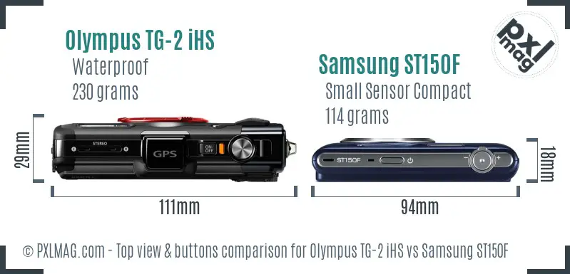 Olympus TG-2 iHS vs Samsung ST150F top view buttons comparison Olympus TG-2 iHS vs Samsung ST150F top view buttons comparison