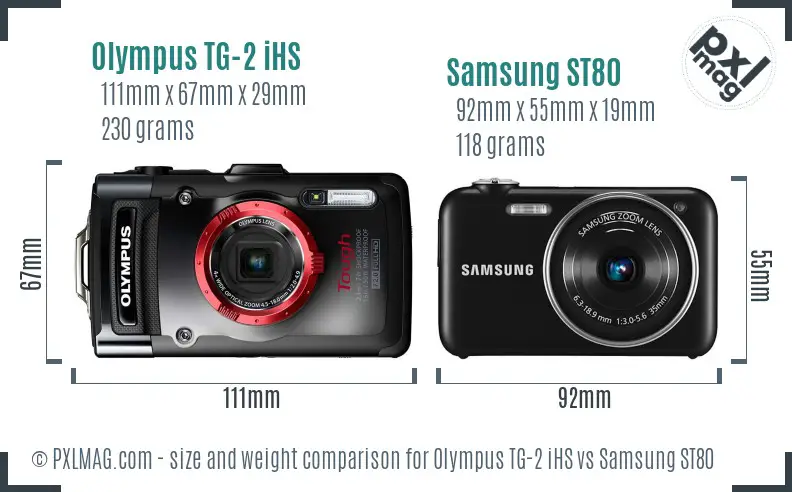 Olympus TG-2 iHS vs Samsung ST80 size comparison Olympus TG-2 iHS vs Samsung ST80 size comparison
