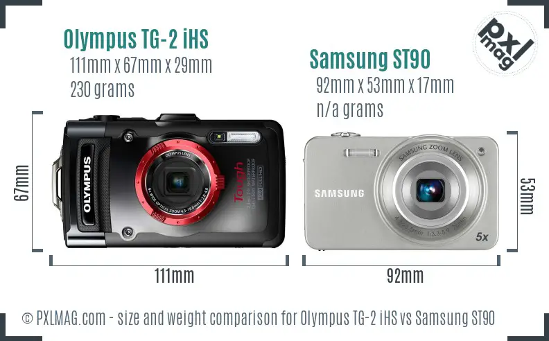 Olympus TG-2 iHS vs Samsung ST90 size comparison Olympus TG-2 iHS vs Samsung ST90 size comparison
