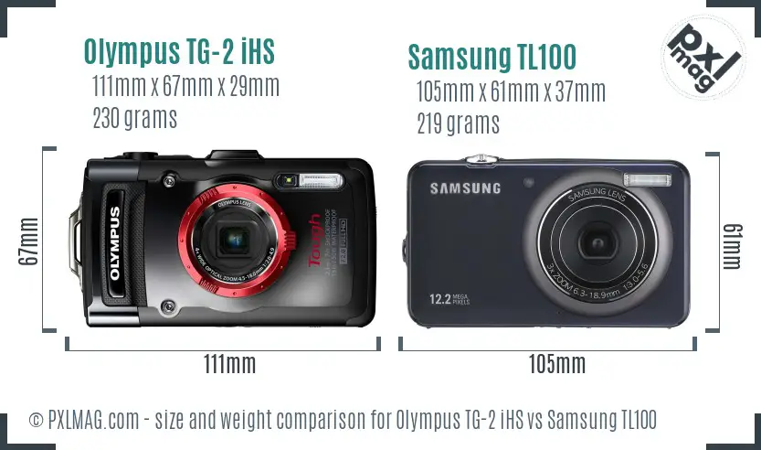 Olympus TG-2 iHS vs Samsung TL100 size comparison