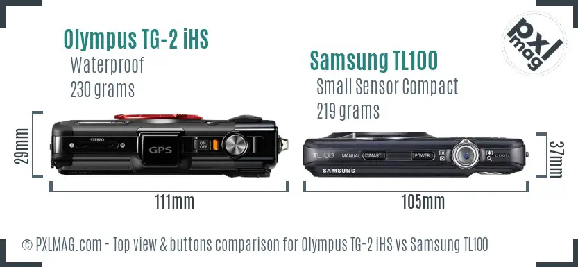 Olympus TG-2 iHS vs Samsung TL100 top view buttons comparison