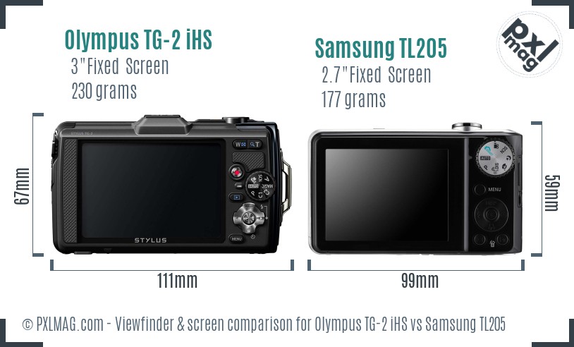 Olympus TG-2 iHS vs Samsung TL205 Screen and Viewfinder comparison