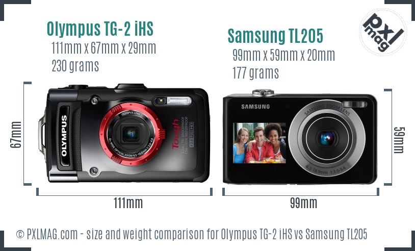 Olympus TG-2 iHS vs Samsung TL205 size comparison Olympus TG-2 iHS vs Samsung TL205 size comparison