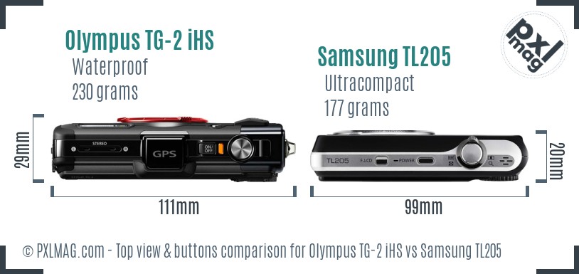 Olympus TG-2 iHS vs Samsung TL205 top view buttons comparison